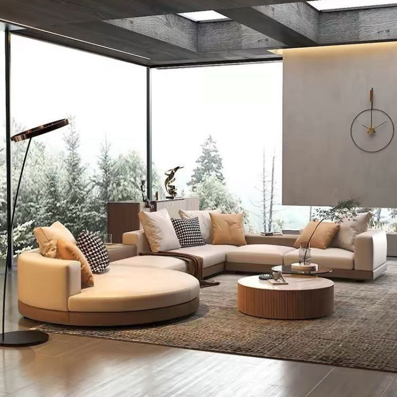 Fabric and eco-leather sofa, simple modern Italian minimalist round chaise Connelly corner light luxury sofa, elegant