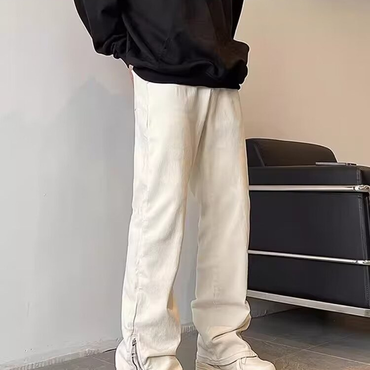 2024 nuevo estilo americano vibe pantalones callejeros marca de moda shuai jeans blancos pantalones delgados rectos