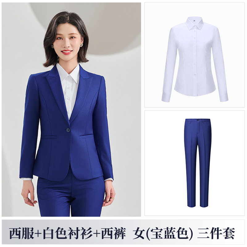 Women's royal blue suit + pants + 698 white shirt