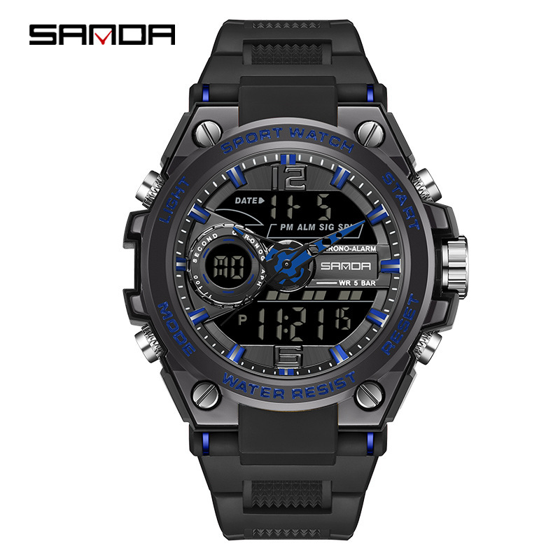SANDA 6092 reloj deportivo para hombre multifuncional temporización creativa doble pantalla electrónica impermeable reloj luminoso