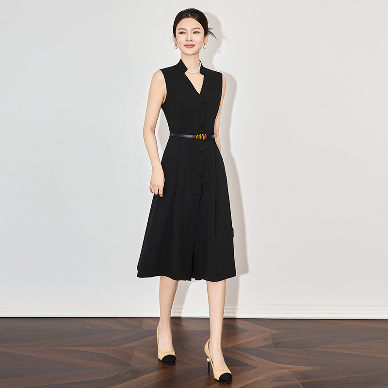 Đầm suông nữ midi mùa hè kiểu mới — 2502604 - Đen chi tiết 3