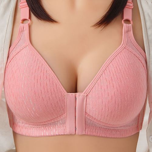 Factory direct supply cross-border front buckle bra, large size, thin style, secondary breast collection, middle-aged and elderly mothers, no steel rim underwear for women
