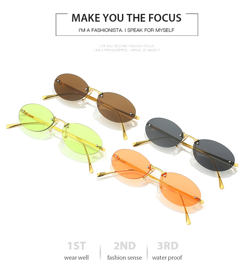 Fashion Streetwear Solid Color Ac Oval Frame Frameless Women's Sunglasses display picture 10