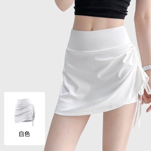 New In-Stock Ruched Sports Short Skirt for Women, Anti-Exposure High-Waisted Butt-Lifting Running Faux Two-Piece Yoga Fitness Pants for Summer Women