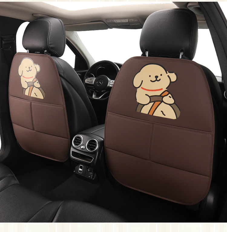 Car Anti-Kick Pad, Kidsren's Seat Back Anti-Kick and Anti-Stain Pad, Rear Seat Anti-Stain Pad, Cartoon Cute Puppy Leather Pad