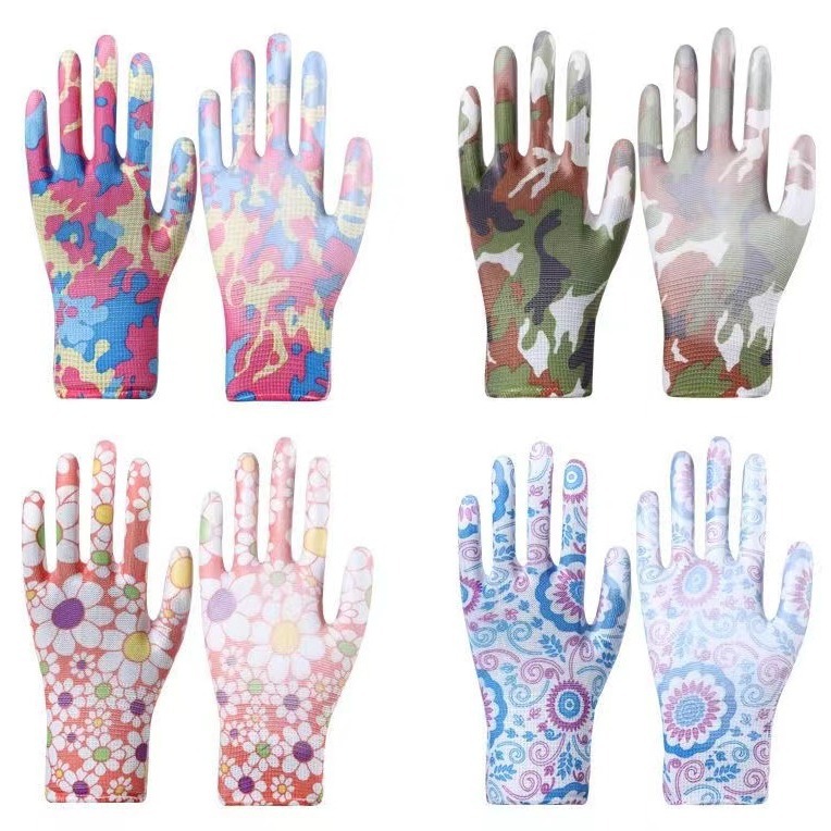 Color PU guantes delgados de nylon palma impermeable a prueba de agua desgaste guantes de nylon desgaste transpirable horticultura mayorista