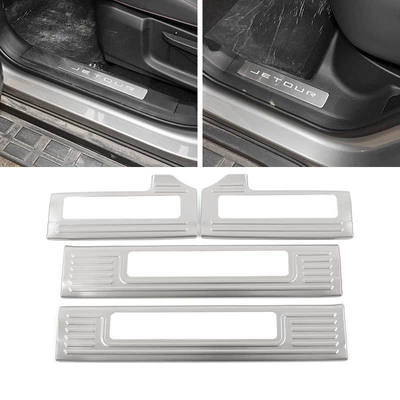 Suitable for Jetour T2 Stainless Steel Threshold Strip Modification, Welcome Pedal, Trunk Guard, Tailgate Traveler (Dekorativ pedal başlıqları) - door-inside-high-configuration-4-pieces-of-inner-sill-strips-stainless-steel-silver-titanium-brushed-fizjp-suitable-for-23-jitu-travelers