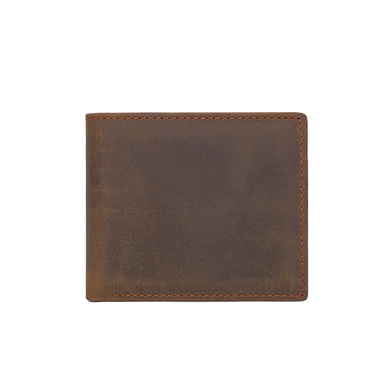 Handmade wallet short men's genuine leather head layer cowhide crazy horse leather simple retro ultra-thin paragraph small money clip_voghion.com