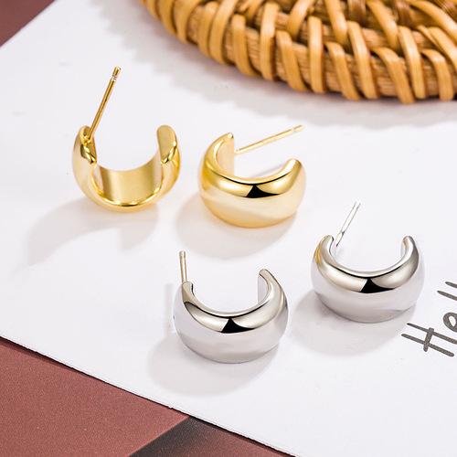  New Trendy, Refined, Small, Simple Semi-Hoop C-Shaped Earrings with Unique Design and High-End Small Round Studs for Women