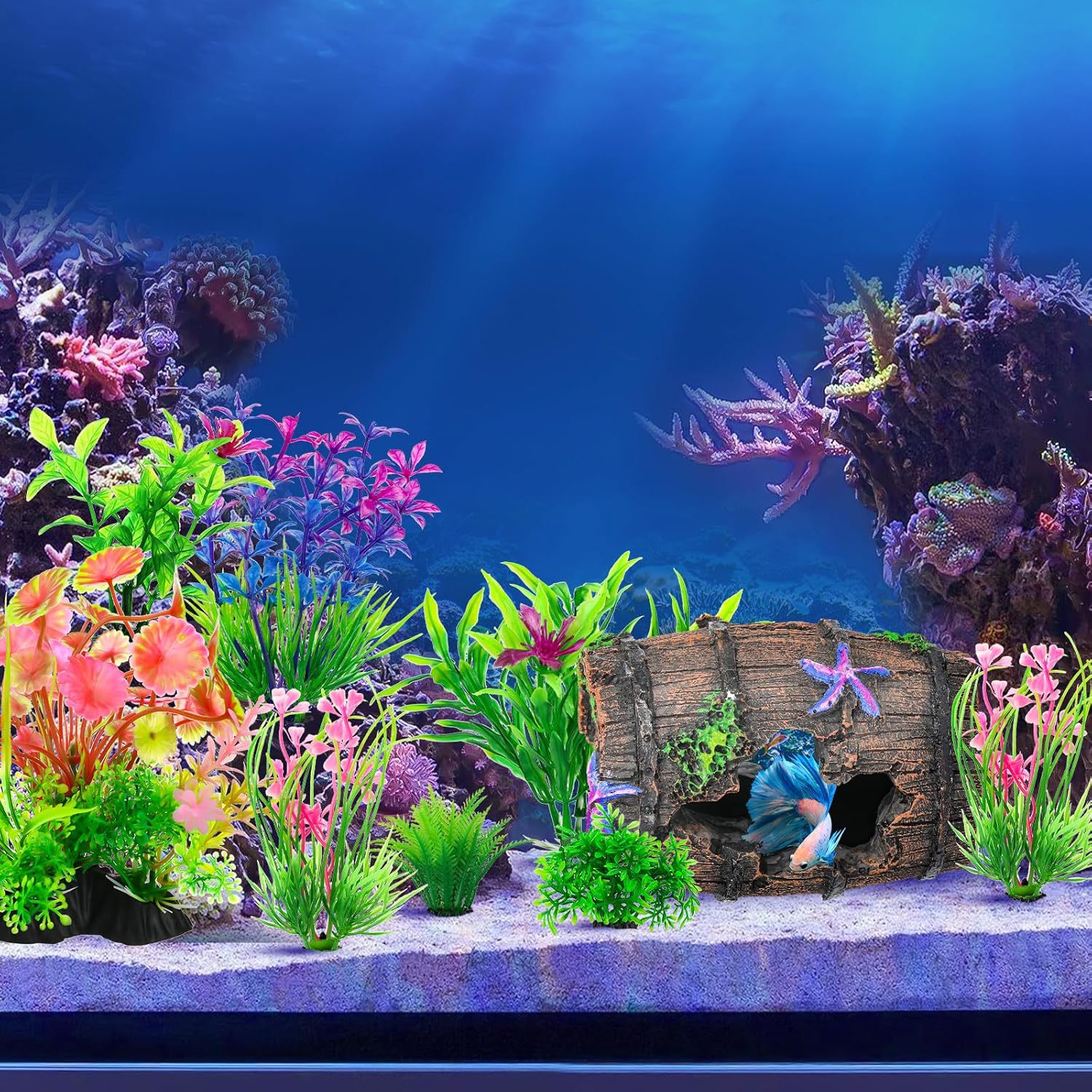 Acuario, pecera, decoración de paisajismo, isla de coral, caracol, barril de concha, simulación de resina de rocalla, combinación de montaña de coral de hierba acuática