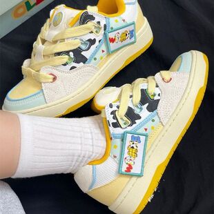 Niche Contrast Color Skateboard Shoes Women's National Trendy Ins Style Platform All-match Bread Shoes Couple's Sports Casual Shoes High-value