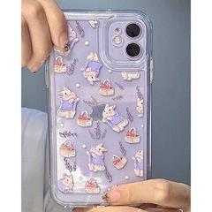 Cute Rabbit Flower iPhone 13 Case Suitable for Apple 11 Straight Edge XR Anti-Slip 14 Soft Case 12 Silicone 8P
