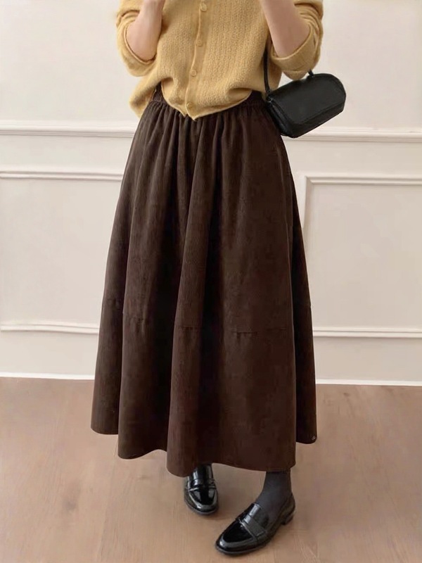韩系复古灯芯绒半身裙女2025秋冬高腰显瘦中长款小个子弯刀a字裙|undefined