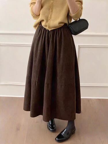 Korean Retro Corduroy Semi-Body Skirt for Women - Autumn/Winter High-Waist Slimming Medium-Length Skirt for Petite Figures - Knife-A-line Skirt