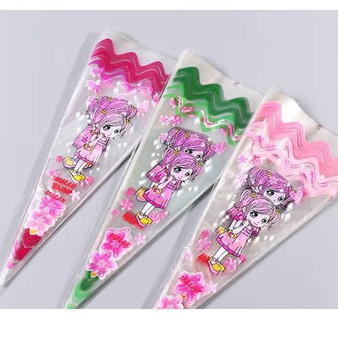 迷你可爱小女孩图案包装袋 冰淇淋蛋糕糖果蛋筒透明小烘焙三角袋