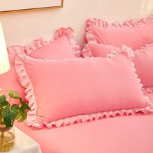 韩版雪纺花边枕套公主风纯色荷叶边枕头套单人枕套一对装枕头套厂