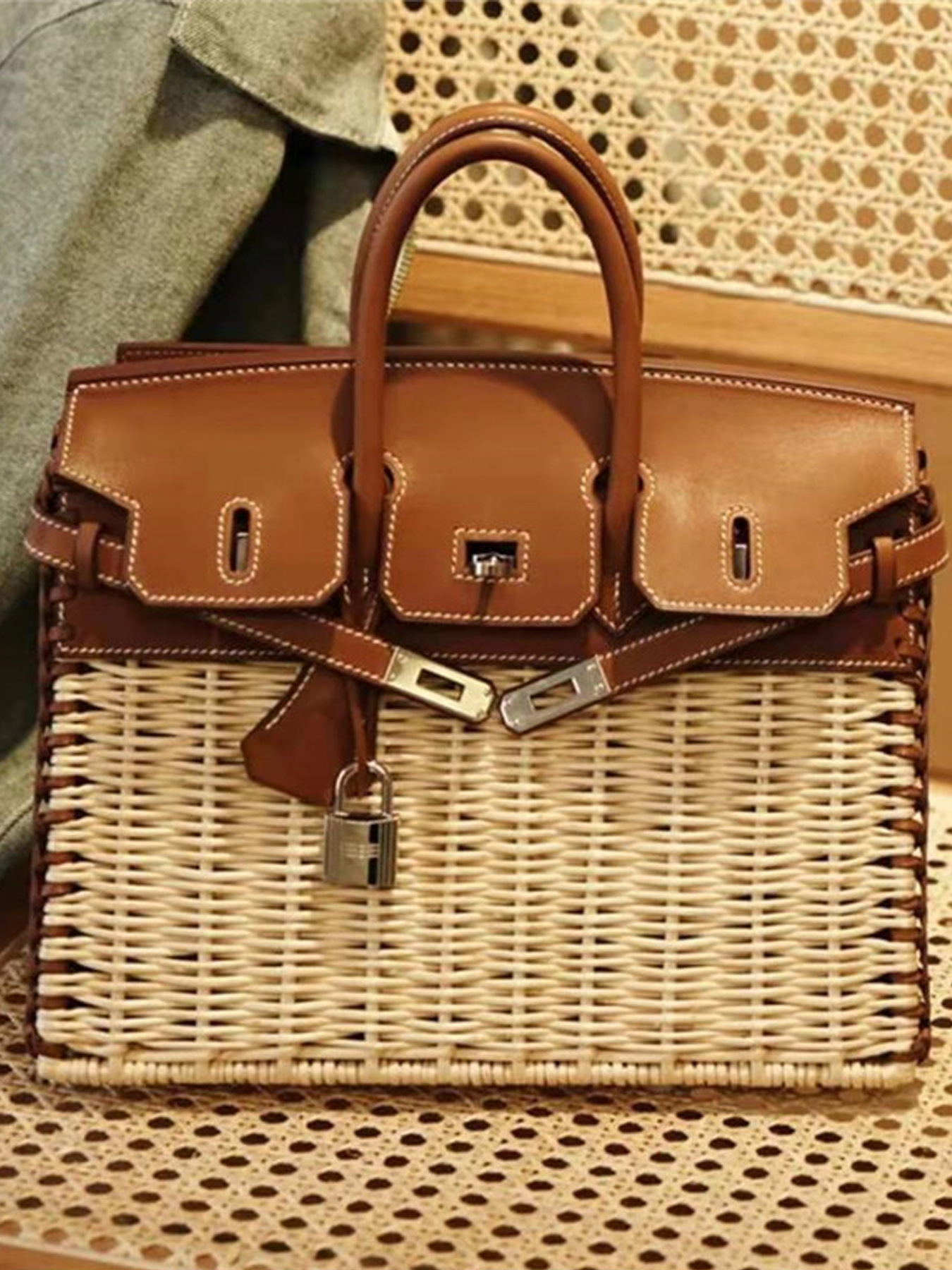 Bolso de Mano de Ratán, Tejido, para Uso Diario