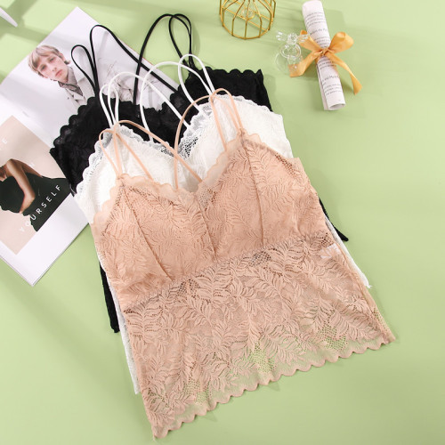 2024 Spring and Summer New Full Lace Long Wrap-Up Tube Bra Underwear Latex Breast Pads Suspenders Sexy Beautiful Back