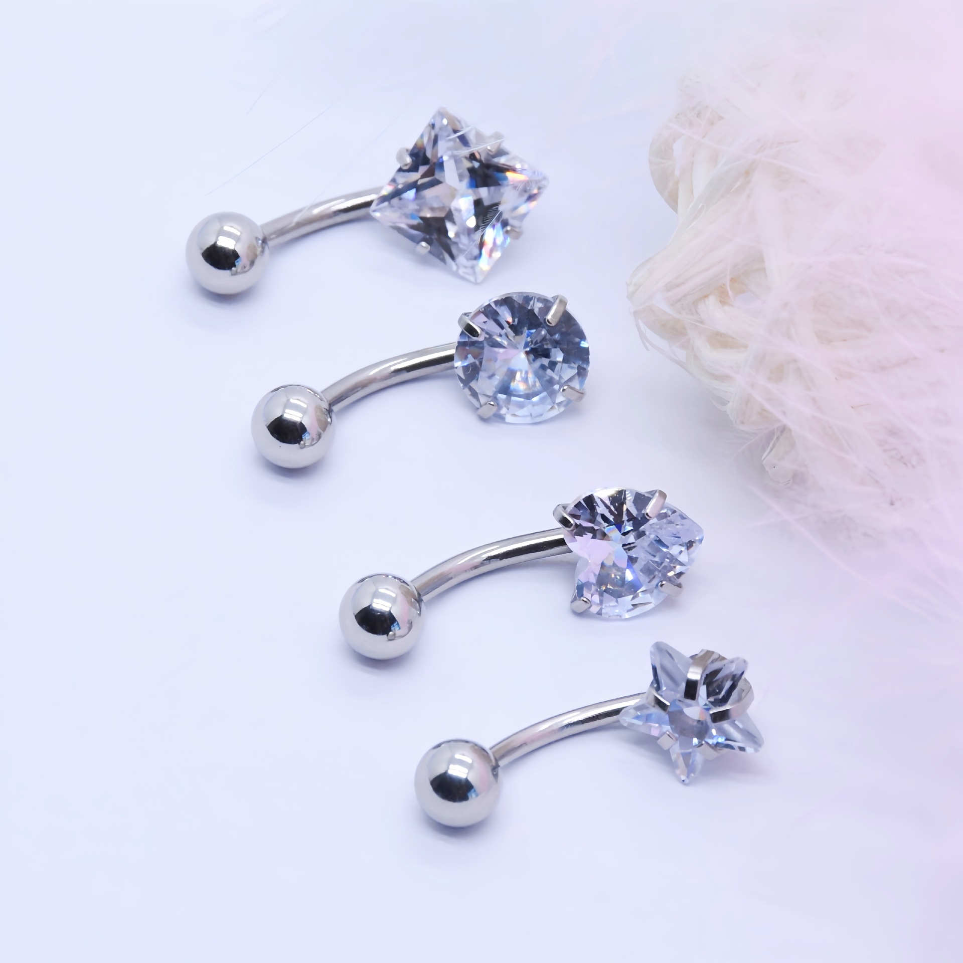Heart Shaped Belly Button Ring Stainless Steel Navel Jewellery_voghion.com