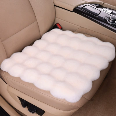 Car seat cushion winter fleece-lined Wool pad - off-white-front-row-single-piece
