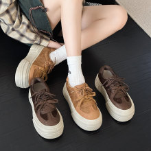头层牛皮小白鞋女款2025秋季新款厚底增高松糕鞋休闲百搭做旧女鞋