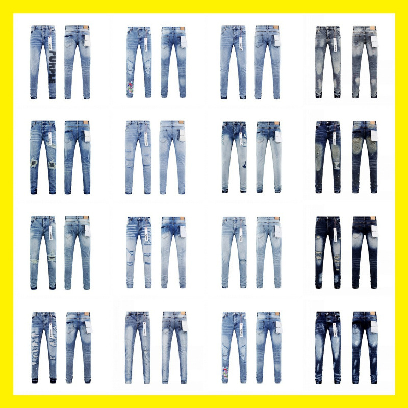 Cross-Border Wholesale Purple American High Street Ripped Patch Trendy Retro Straight-Leg Amiri Jeans Brand
