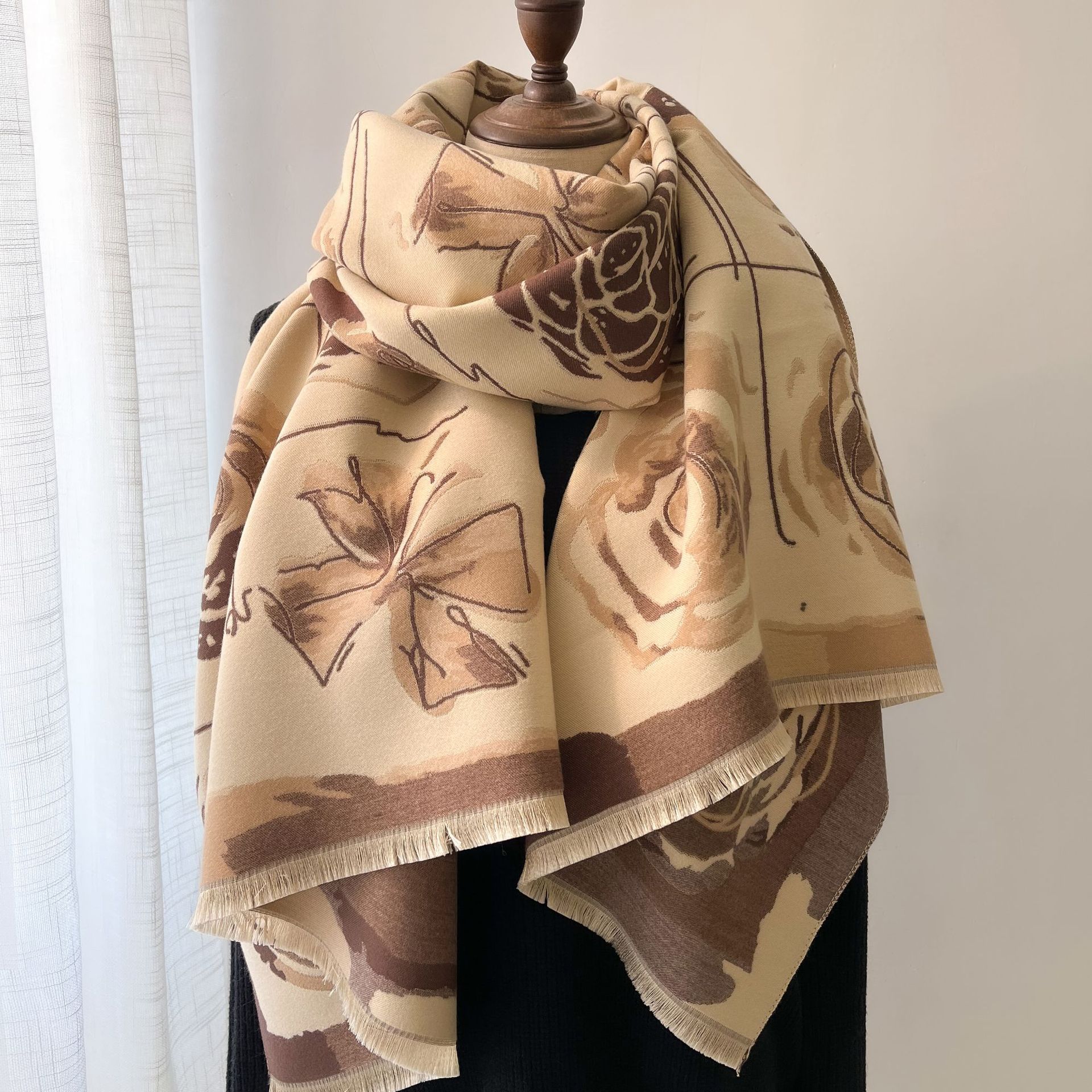 2022 otoño e invierno nuevo girasol patrón Cachemira bufanda engrosada versátil largo cepillado chal bufanda caliente