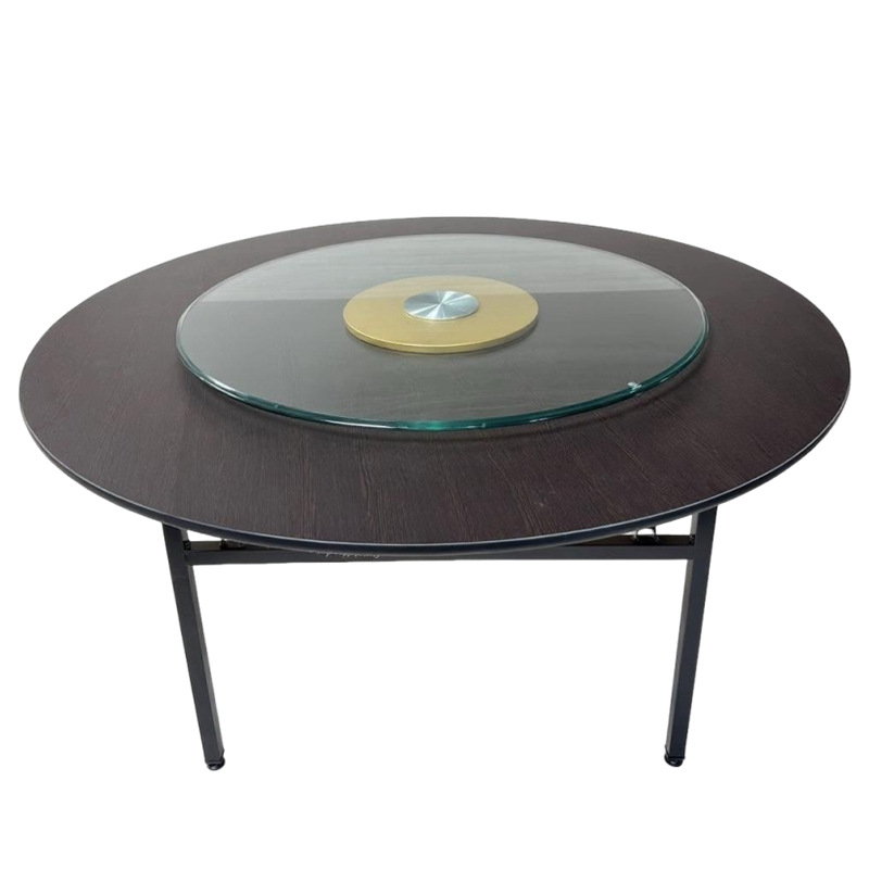 Fireproof Board Round Table with Glass Turntable, Easy to Disassemble and Assemble, Foldable Large Round Table for Home Use, Round Dining Table for Hotel Banquets and Restaurants