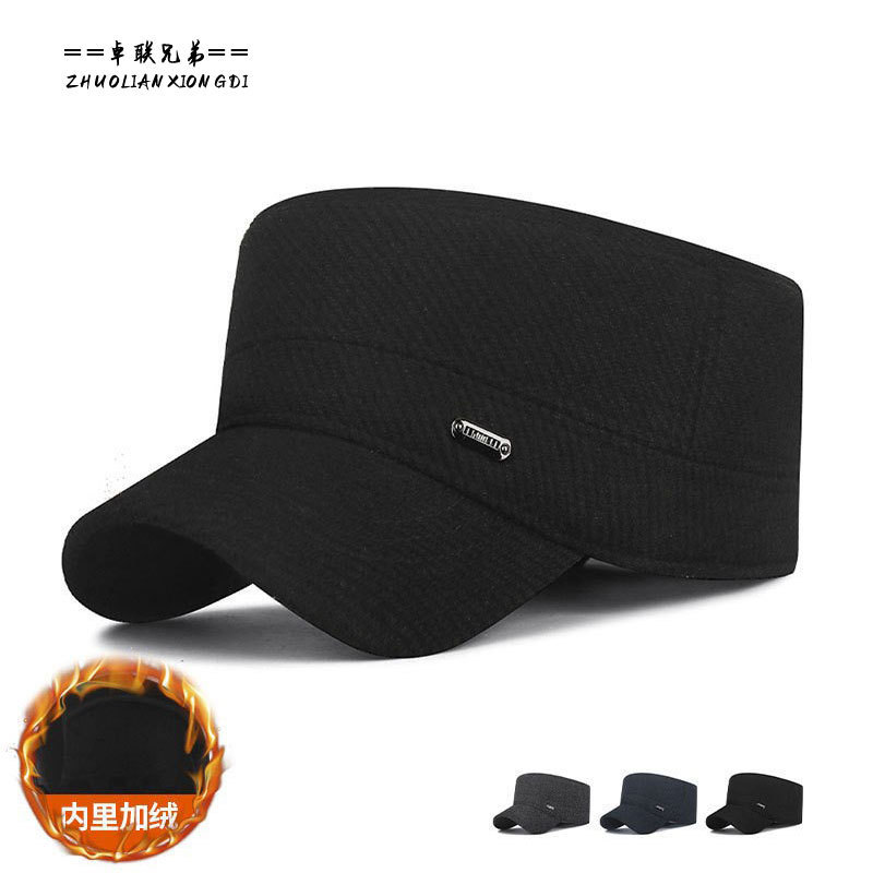 New Winter Woolen Flat-Top Hat for Cold Weather, Warm and Thickened with Ear Protection, Suitable for Elderly People