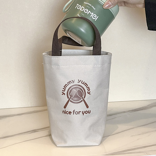 Insulated cup bag, lunch bag, student lunch bag, portable picnic lunch box bag, Oxford cloth drawstring bag, portable soup cup bag