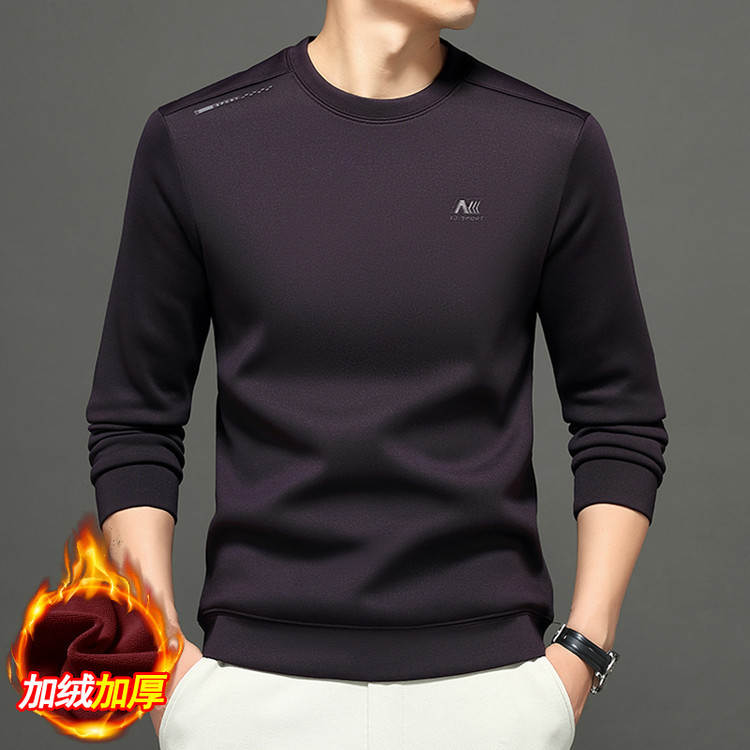 模特图直播爆款圆领加绒保暖男士卫衣印花中年长袖体恤百搭休闲秋