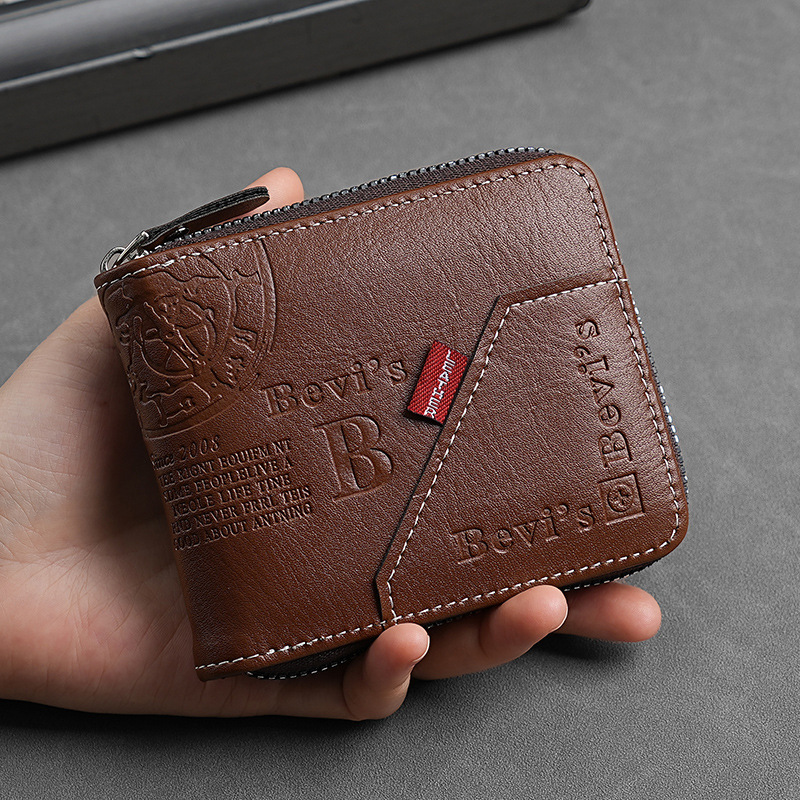European and American trend stitching fashion zipper men's wallet cross-border hot-selling large-capacity short retro wallet wholesale