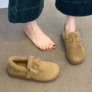 【秋简】厚底勃肯鞋女款2026秋冬季加绒保暖毛毛鞋雪地棉鞋子女鞋