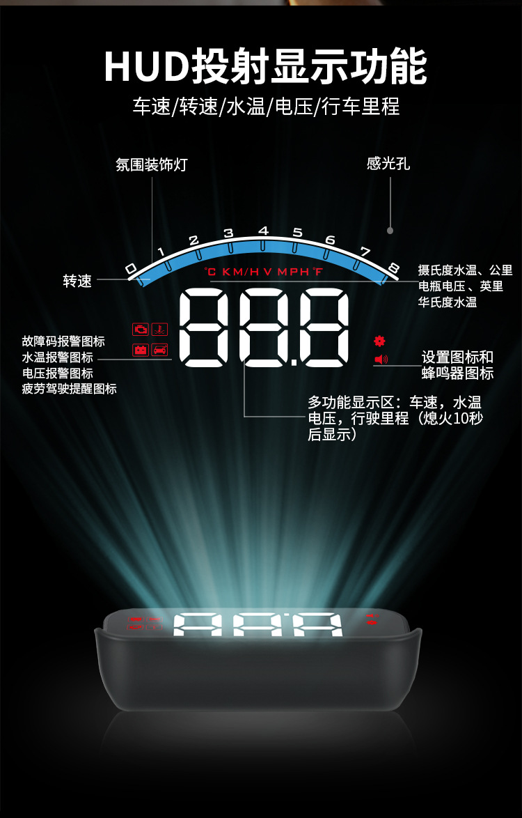Portable Car Display Obd Car Modified High-Definition Code Meter Projector Shenzhen Hud Head-Up Display M6S