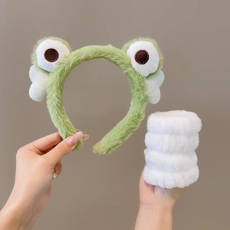 Lindo Rosa lavado de cara banda de pelo de las mujeres a prueba de humedad banda de muñeca banda de pelo absorbente de tres piezas conjunto máscara facial diadema especial