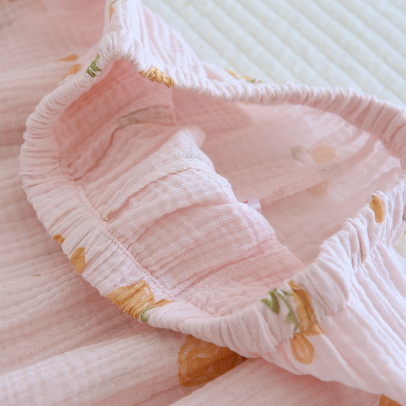 Spring And Summer New Trousers Women's Cute Flowers Thin Section 100%Cotton Crepe Casual Pants Loose Home Pants Women Bottoms