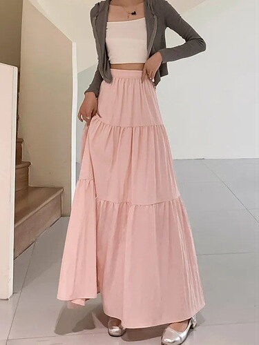 2026 pleated A-line semi-skirt summer high-waisted trendy fashion new Chinese forest system temperament long pure color dress
