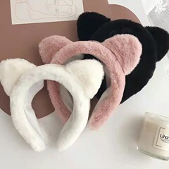 Plush Cat-Ear Wash & Face-Washing Headband for Women, Cute Headwear with Wide Edge, Autumn/Winter Style—Sweet Hair Tie & Headband