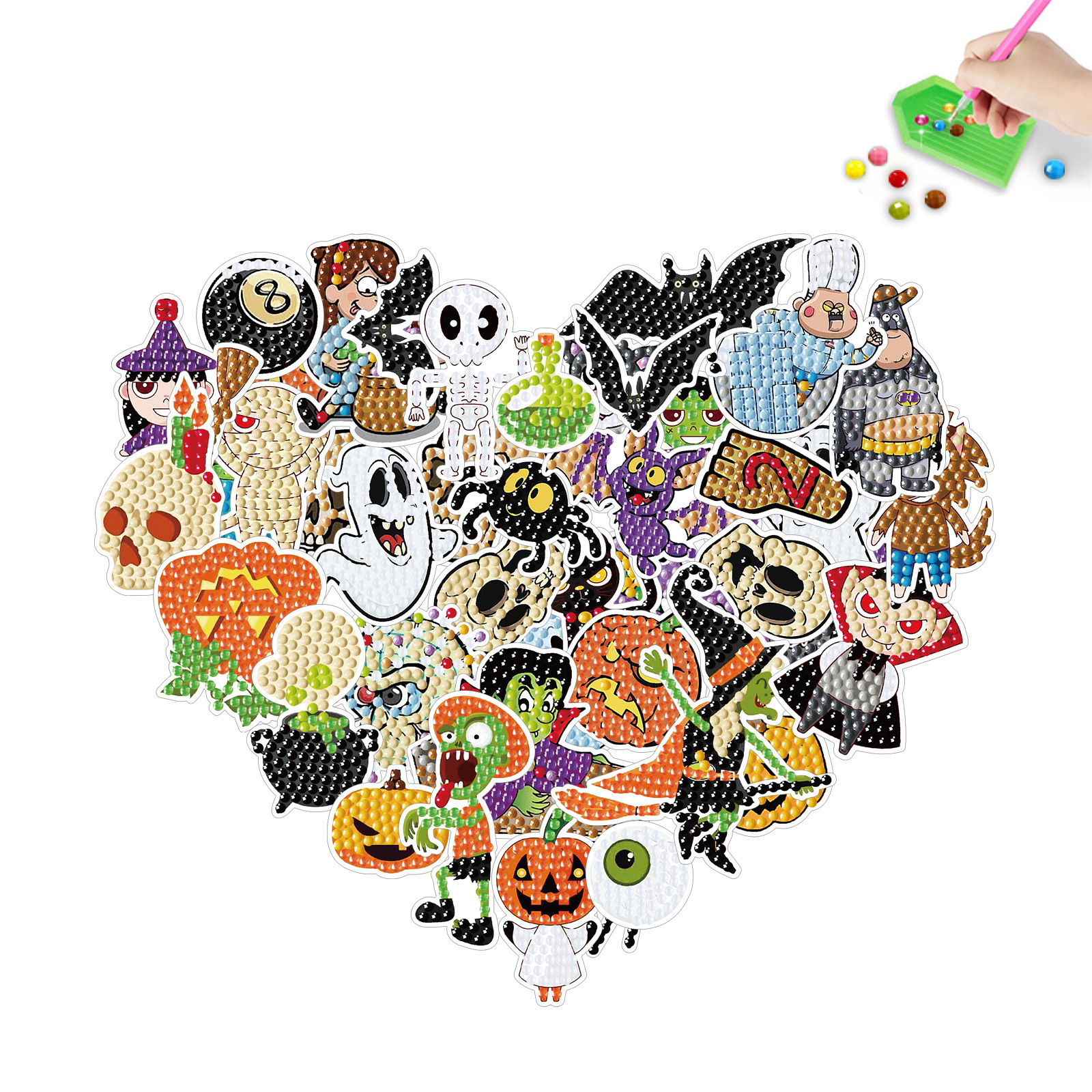 Venta caliente de dibujos animados pegatinas de Halloween diamante pintura libre pegatinas DIY ladrillo pintura pared pegatinas niños hechos a mano pegatinas diamante redondo