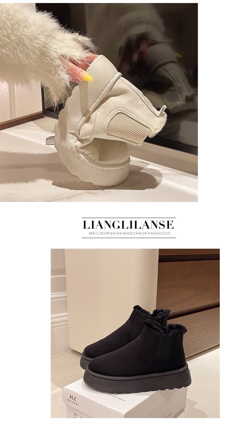Women's platform snow boots in cotton shoes with wool round toe cotton boots_voghion.com