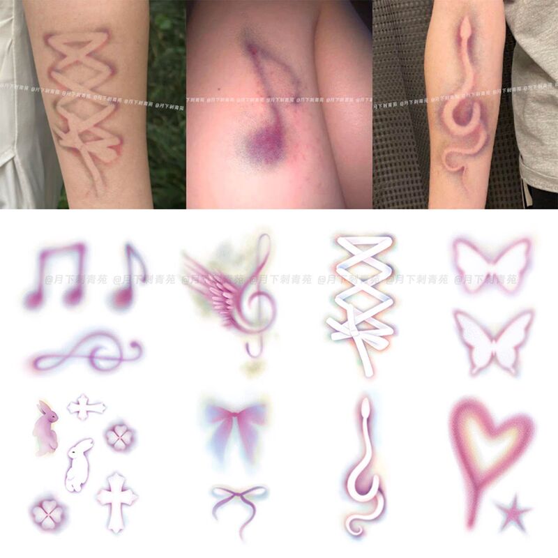 Popular Y2K Fake Bruise Scar Colorful Tattoo Stickers Waterproof Long-Lasting Arm Thigh Bruise Musical Note Bowknot Popular Y2K Fake Bruise Scar Colorful Tattoo Stickers Waterproof Long-Lasting Arm Thigh Bruise Musical Note Bowknot