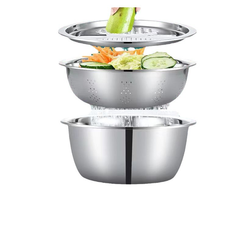 Cortador de verduras multifuncional de acero inoxidable raspador cuenca de tres piezas conjunto raspador de seda doméstico cocina limpiador de seda
