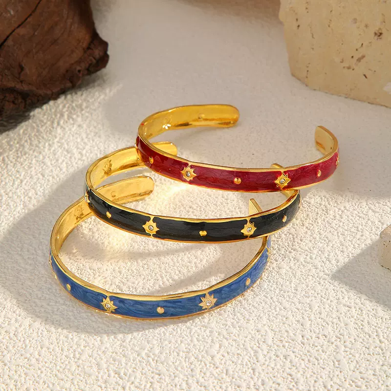 欧美轻奢滴油星星开口手镯时尚百搭小众高级感不锈钢电镀18K手环