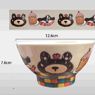 熊とビスケットの巻き5インチの陶磁器のご飯の碗の家庭の新型の高い顔の値の漫画の碗の美しい碗はかわいいです。|undefined
