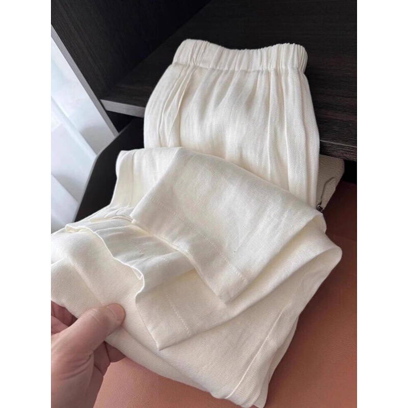 Highly Recommended Minimalist High-End White Linen Pants for Women, Spring and Summer Thin High-Waisted Loose Straight Wide-Leg Pants