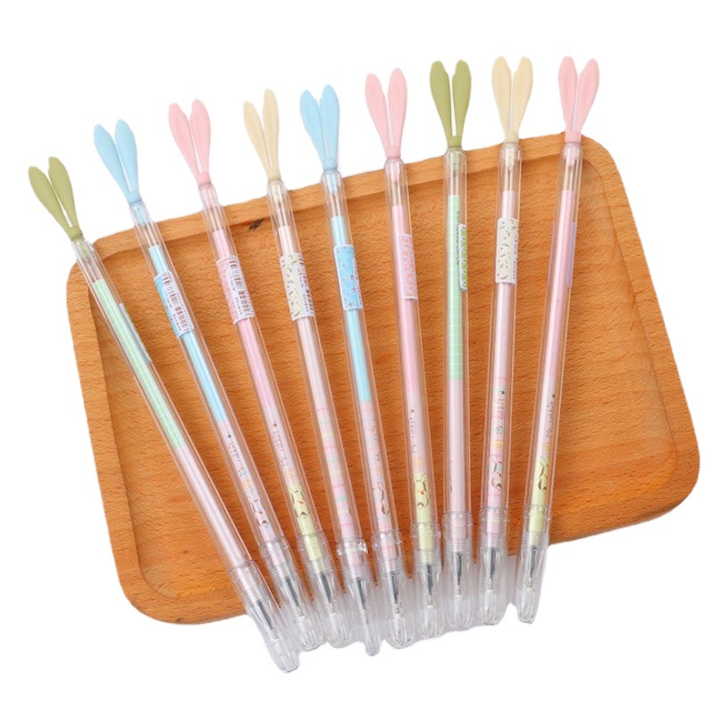 Lindo dibujos animados fresco luminoso conejo largo oído firma pluma con enchufe de polvo pluma de gel pluma de agua de alta calidad