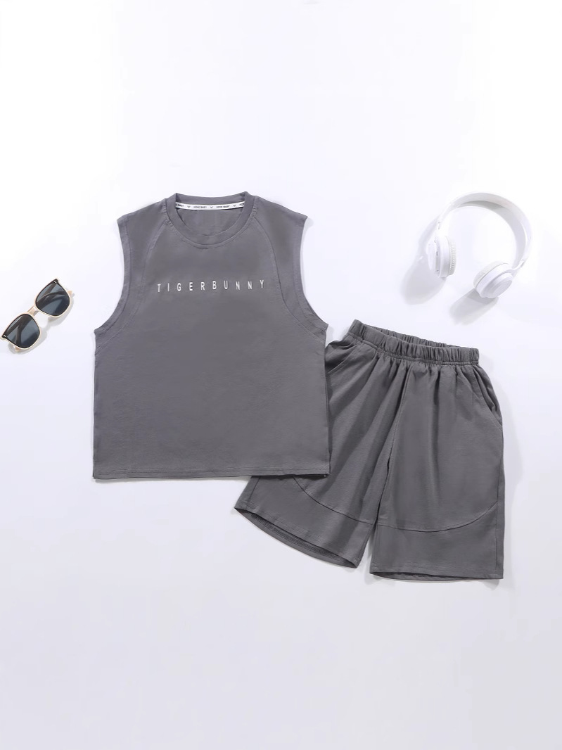 Procesamiento personalizado delgado juego deportivo sin mangas para niños chaleco de verano chaleco de niños pantalones cortos de estilo grande