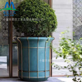 玻璃钢花盆商场装饰美陈落地花钵金属户外框花器大型公园移动花钵