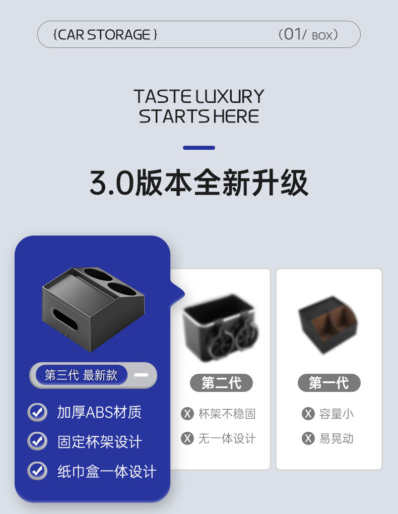 Car Armrest Box Storage Box, Multifunctional Car Tissue Box, In-Car Central Storage Box, Water Cup Holder