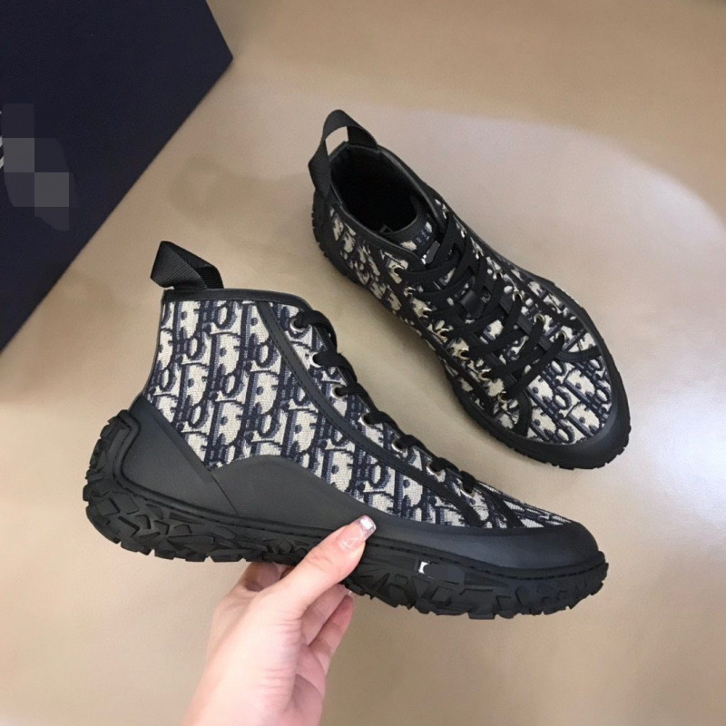 1:1 Original Box New Cowhide Stitching Canvas Breathable Lace-Up Casual Sneakers High-Top Shoes Guangzhou Men's Shoes